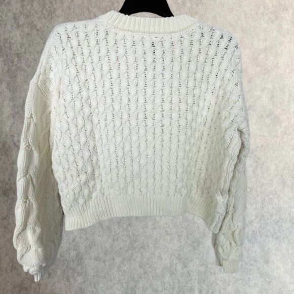 Moon+Madison Womens Cropped Sweater Size L Ivory Crew Neck Chunky Knit Pullover - Picture 5 of 12